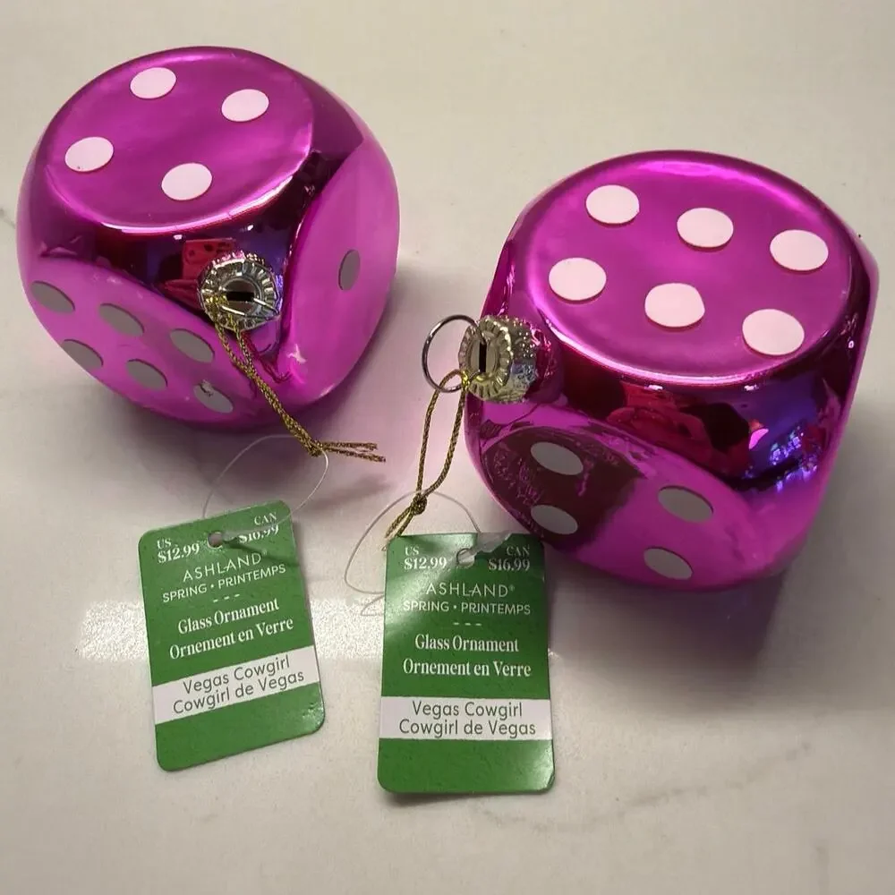 NEW Pair Hot Pink Glass Dice Vegas Cowgirl Ashland Michaels